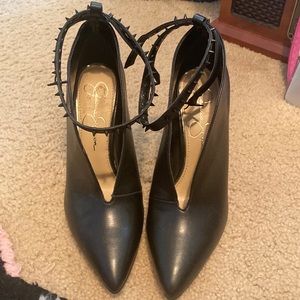 Black strap studded heels